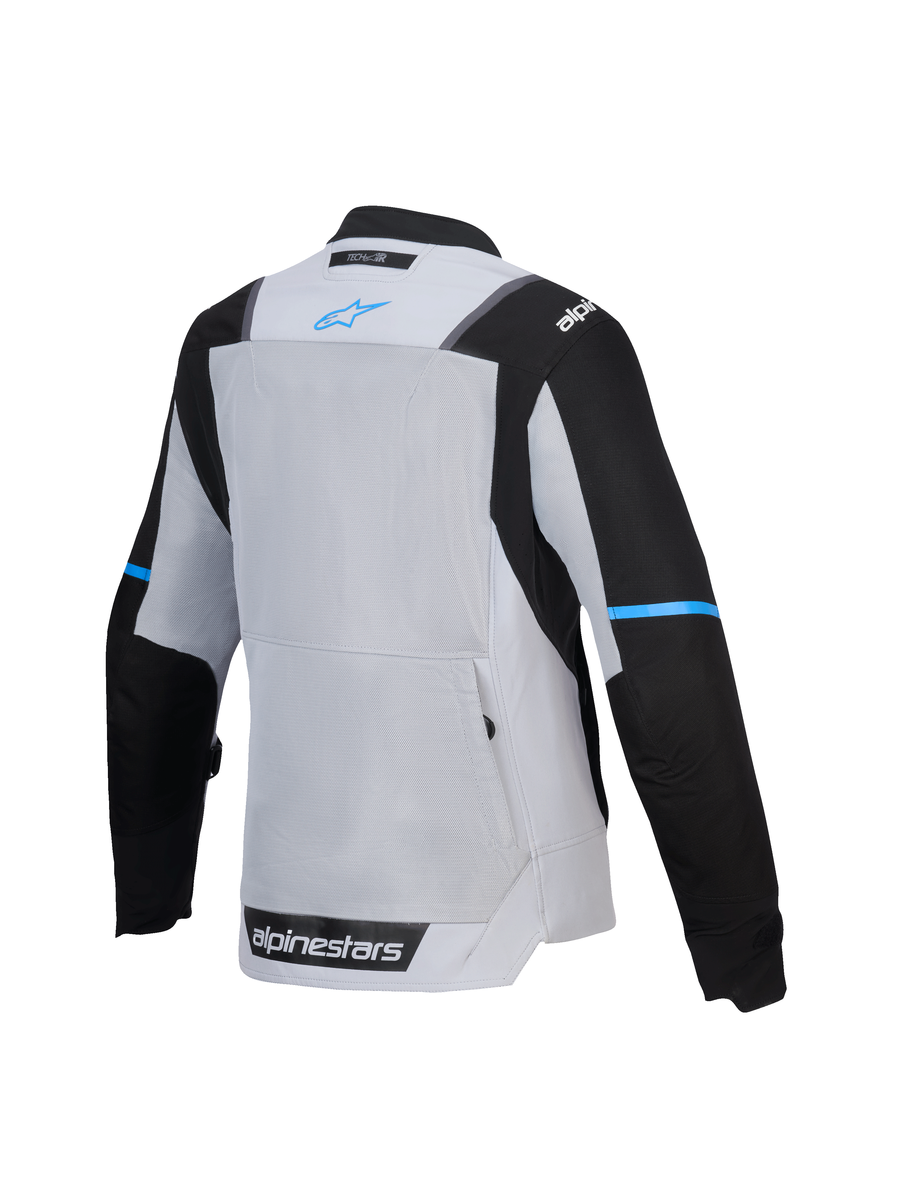 Alpinestars Giacca Stella ST-2 Air, giacca da moto touring da donna, vista posteriore con pannello di ventilazione in mesh e tasca posteriore, grigio ghiaccio e nero con dettagli blu, certificata CE livello AA, Tech-Air ready
