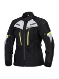 Giacca Stella Bogota Pro Drystar Alpinestars, giacca da moto touring da donna, nero con accenti grigio ghiaccio e giallo fluo, costruzione in tessuto impermeabile e traspirante, con ampie cerniere di ventilazione e cinghie regolabili per la guida adventure