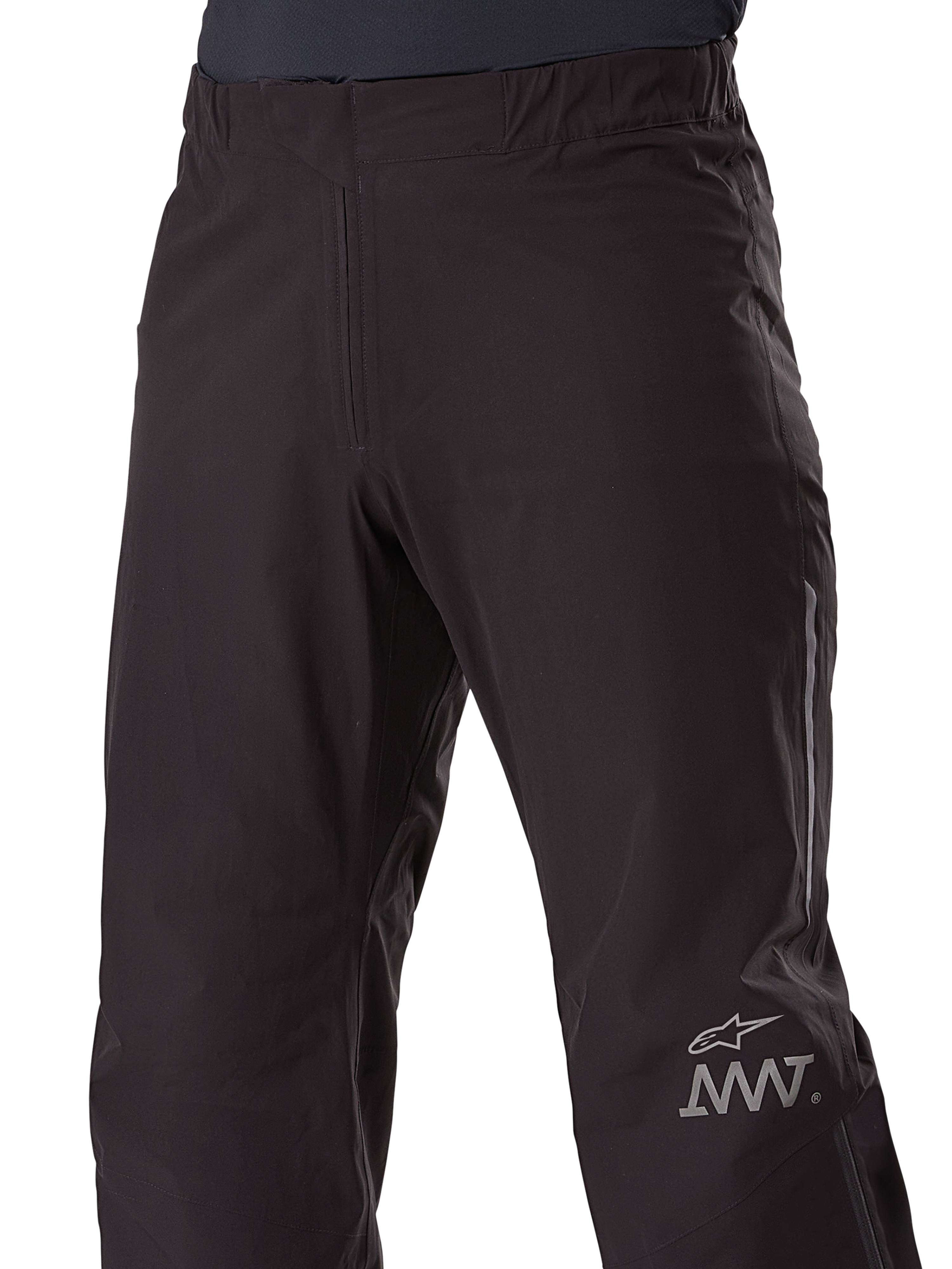 Alpinestars AMT-8 Stretch Drystar® XF Pant Liner, fodera per pantaloni da moto, nero, con stella Alpinestars e logo AMT sulla gamba, vita elastica, struttura in tessuto impermeabile dal design lineare