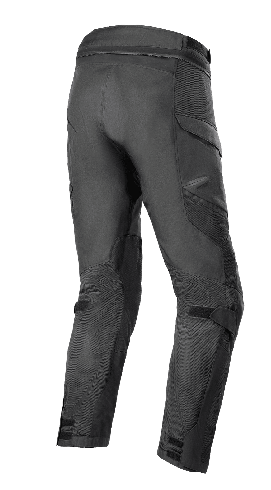 Alpinestars Andes Air Drystar® Pant - Lunghezza Corta, pantaloni adventure touring, nero, vista posteriore di tre quarti con ampi pannelli in mesh 2D per il flusso d'aria, gambe pre-curvate e cinturini regolabili su ginocchia e caviglie