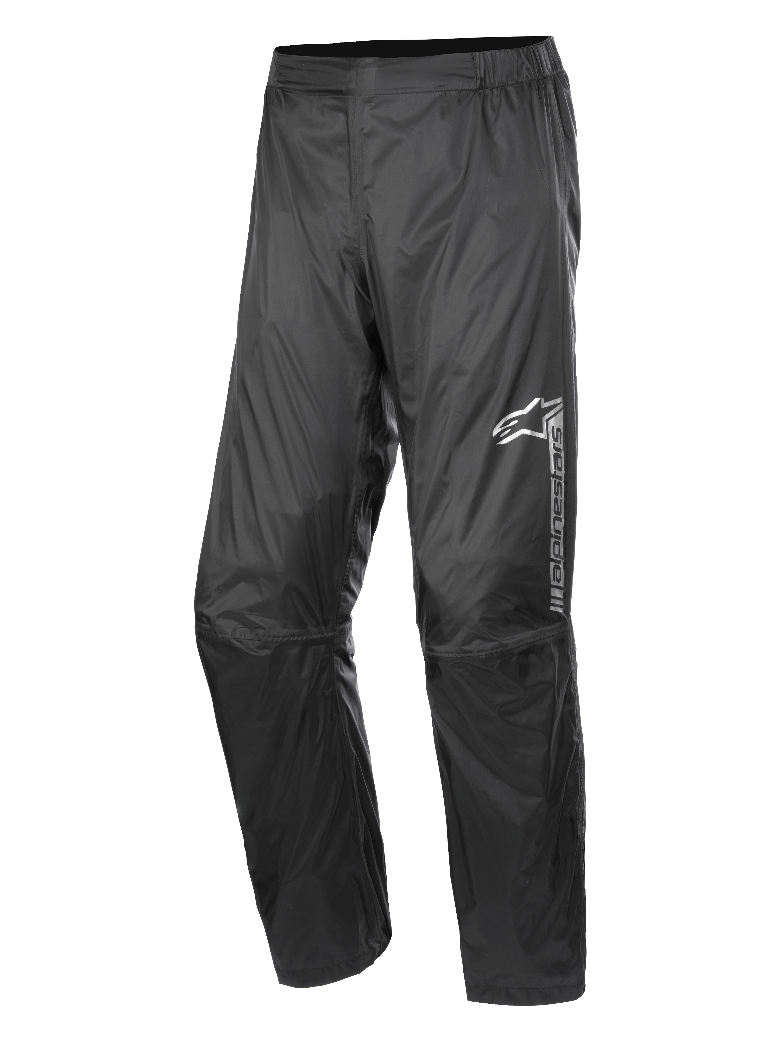 Alpinestars Hurricane Rain V2 Pant, pantaloni antipioggia da moto impermeabili, neri, con marchio riflettente sulla coscia sinistra, vita elasticizzata, design ergonomico delle ginocchia e tessuto laminato lucido resistente al vento per touring su strada e adventure