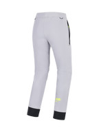 Alpinestars Pantaloni Aeroshell, pantaloni da moto crossover softshell da uomo, grigio medio con dettagli giallo fluo, vista posteriore con costruzione stretch, orlo inferiore elastico e tasche