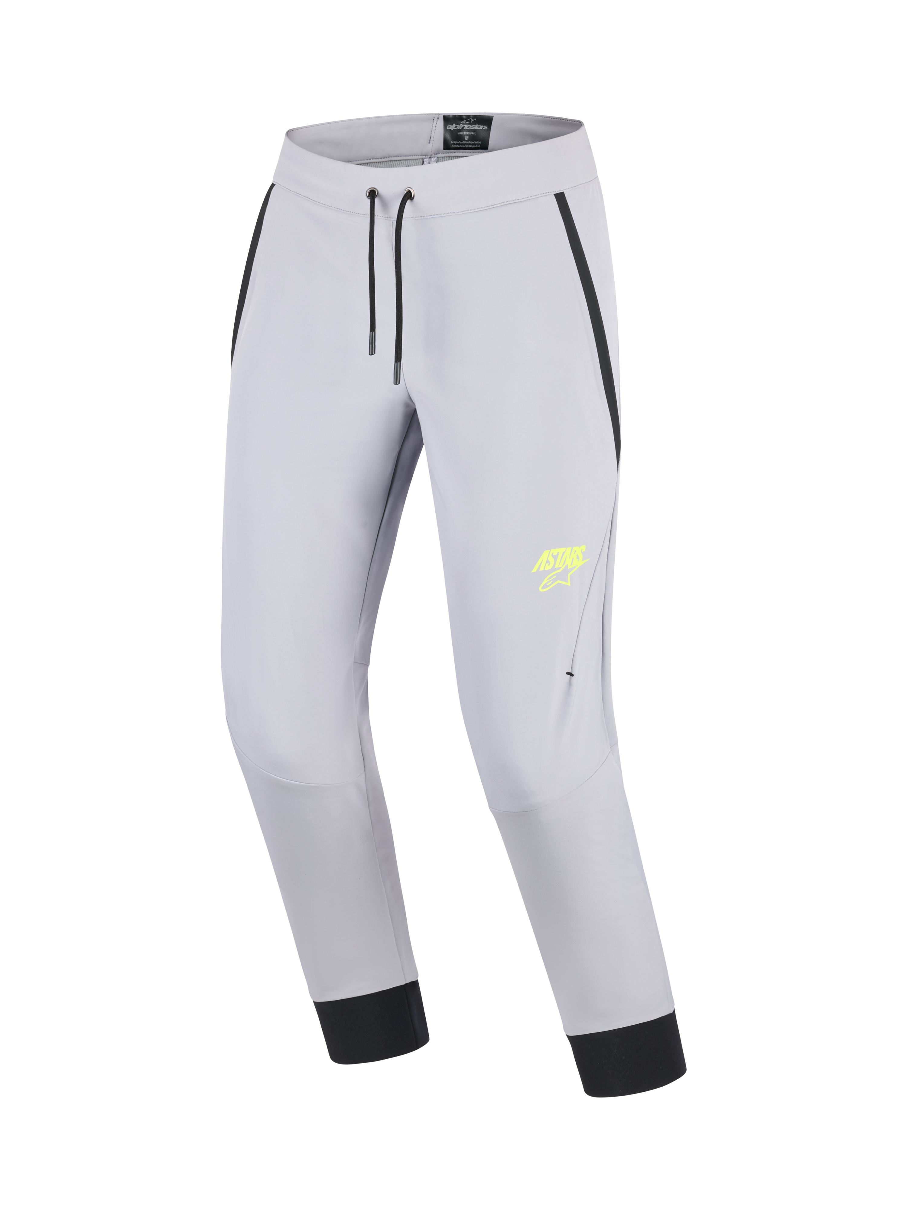 Alpinestars Pantaloni Aeroshell, pantaloni moto touring in tessuto softshell, grigio medio e giallo fluo, con ginocchia pre-curvate, vita elastica con cordoncino e certificazione CE