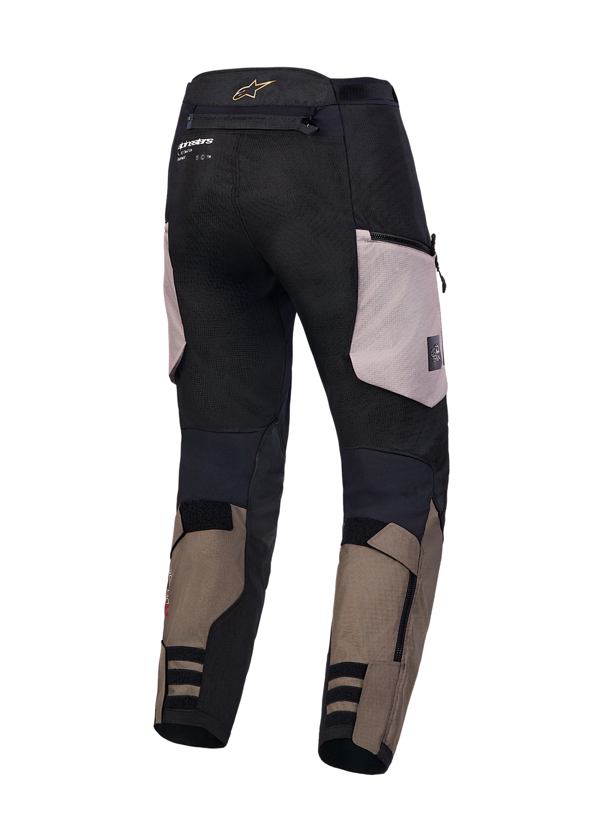Alpinestars Harok V 2 Drystar Pantaloni, pantaloni da moto touring adventure, nero, marrone e alluminio, impermeabili con tasche cargo, certificati CE, vista posteriore