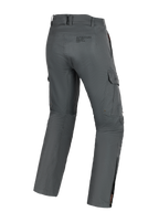 Pantaloni Alpinestars Borrego Drystar®, pantaloni da moto adventure, Grigio Antracite, vista posteriore con tasche cargo, logo posteriore e cerniere sui polpacci, materiale tessile resistente con effetto tela cerata