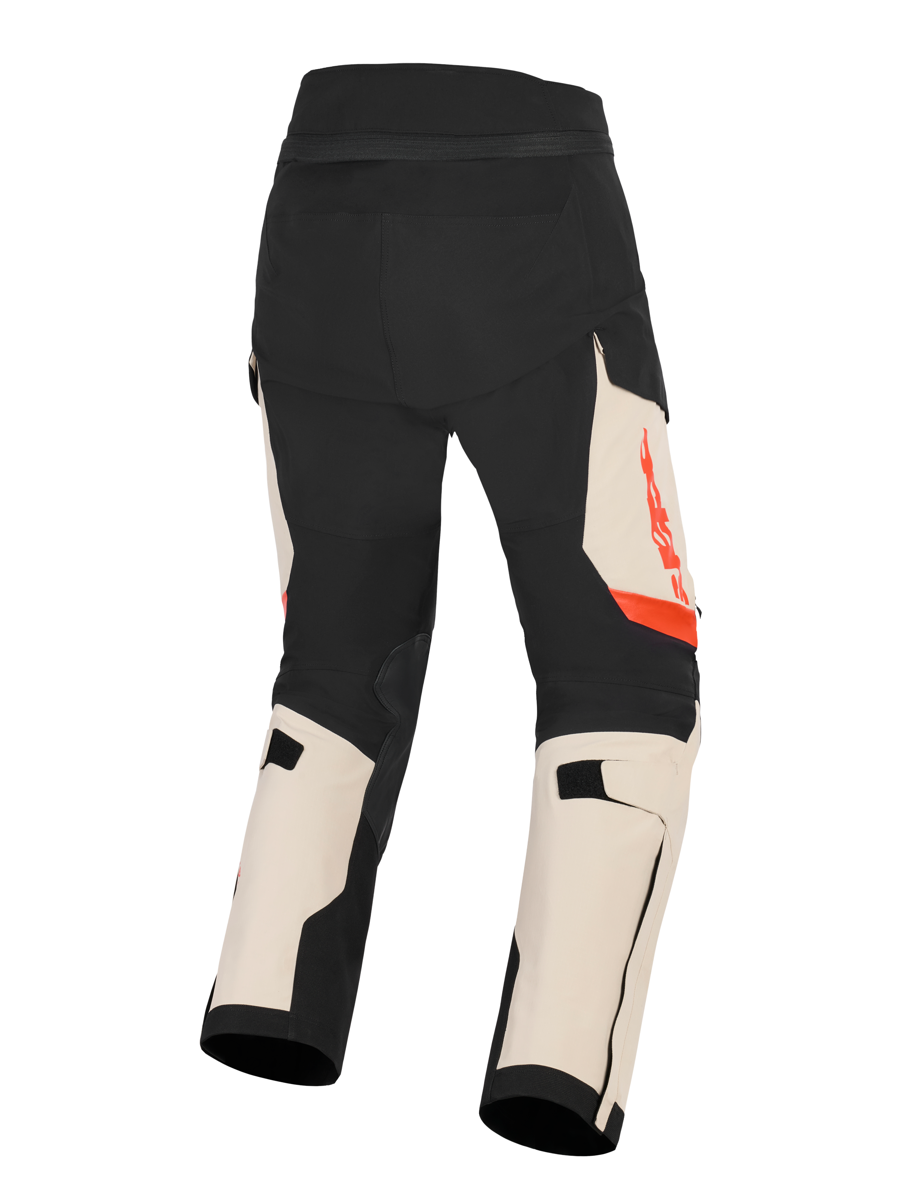 Alpinestars Pantaloni Halo Pro Drystar® XF Laminati, pantaloni da moto touring adventure da uomo, nero mastice e beige con dettagli rossi, vista posteriore della struttura in 3L stretch ripstop