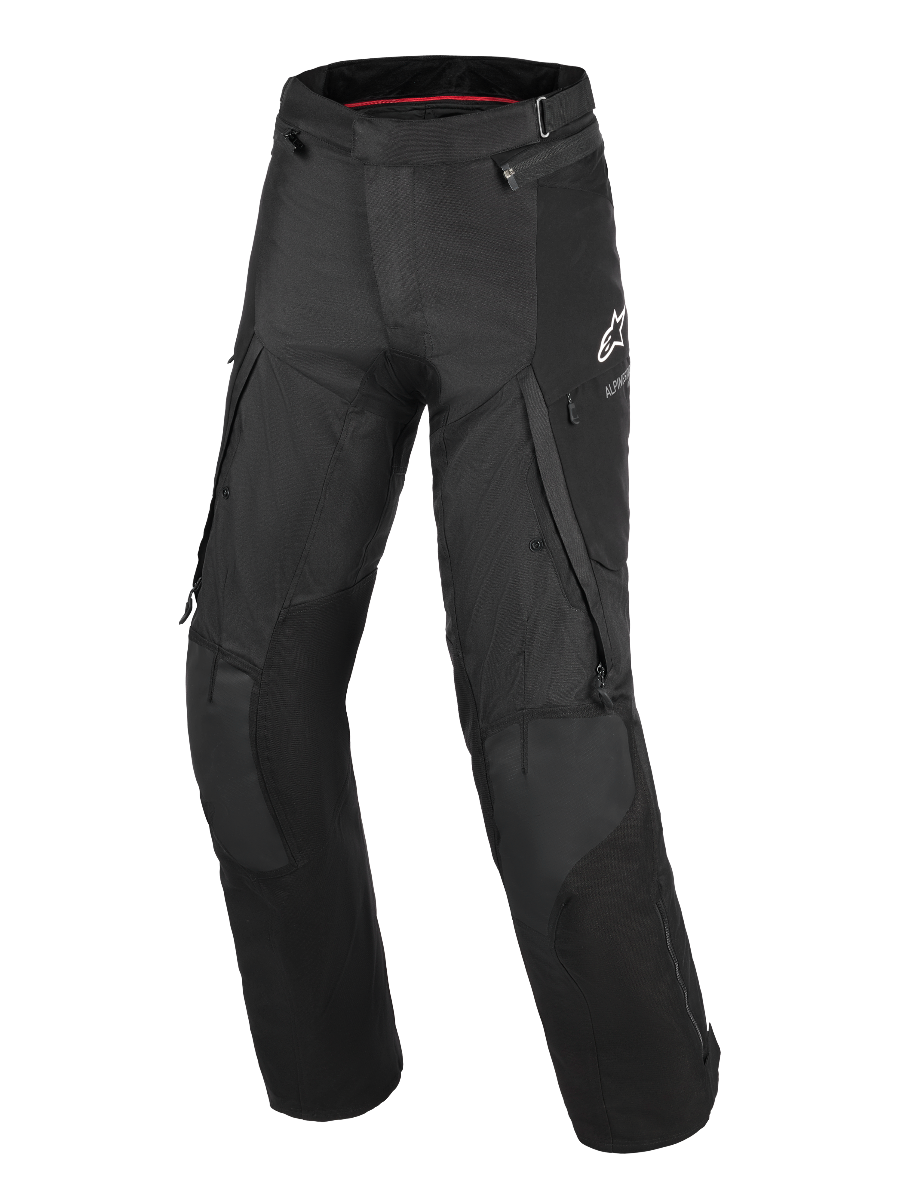 Alpinestars Andes V4 Drystar® Pants - Long, pantaloni da moto adventure-touring neri, con ampie tasche cargo, pannelli rinforzati sulle ginocchia, ventilazione con zip sulle cosce e logo Alpinestars bianco sulla coscia sinistra.