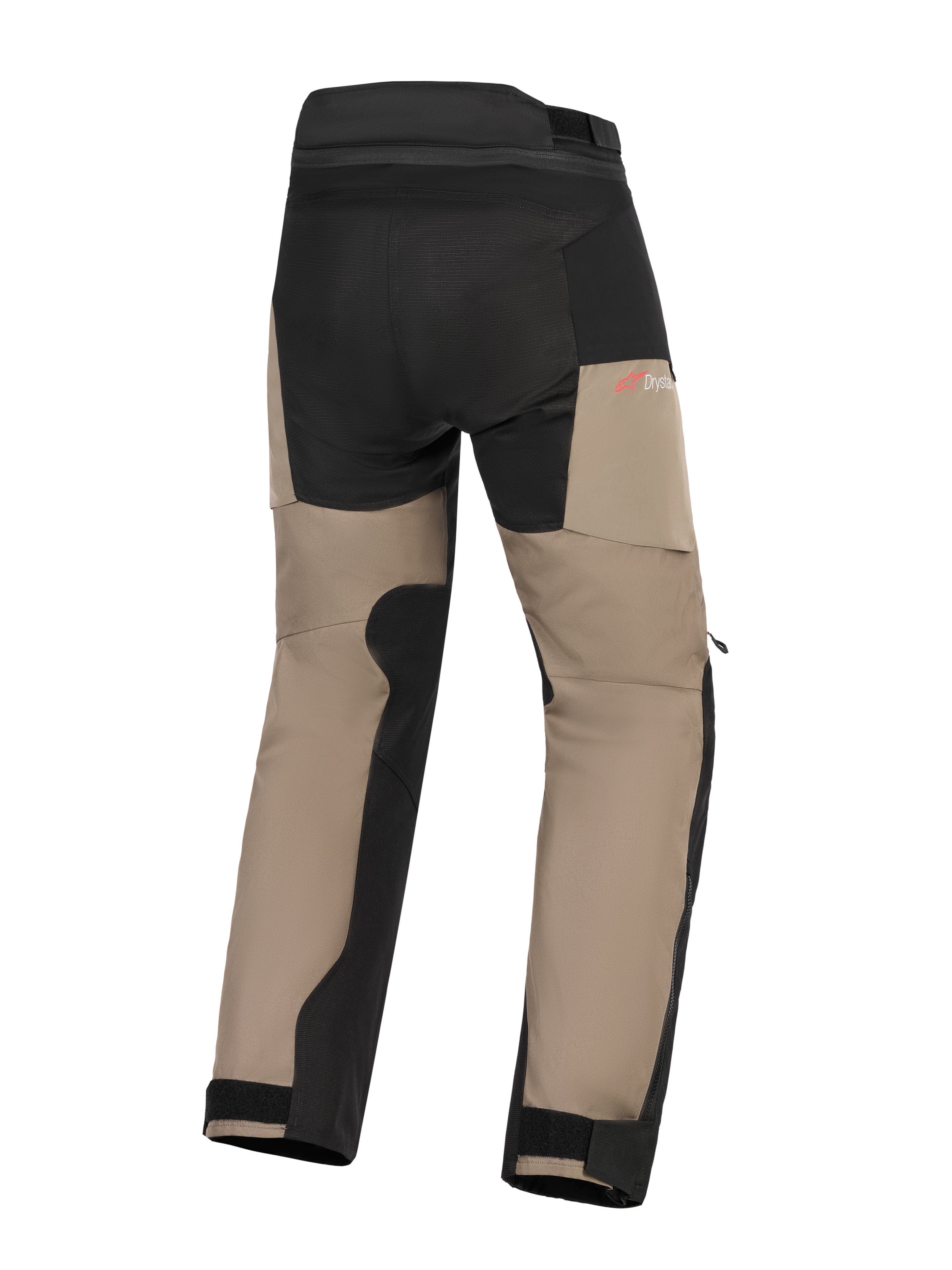 Alpinestars Andes V4 Drystar® Pants, pantaloni da moto adventure, Walnut e nero, vista posteriore con pannelli rinforzati su seduta e interno gamba, logo Drystar rosso e fondo gamba regolabile.