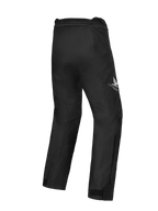 Alpinestars Honda ST-1 Waterproof Pants, pantaloni da touring per moto, neri, vista posteriore con logo Honda ad ala sulla coscia, design tessile snello con mobilità ergonomica e cerniera di connessione in vita.