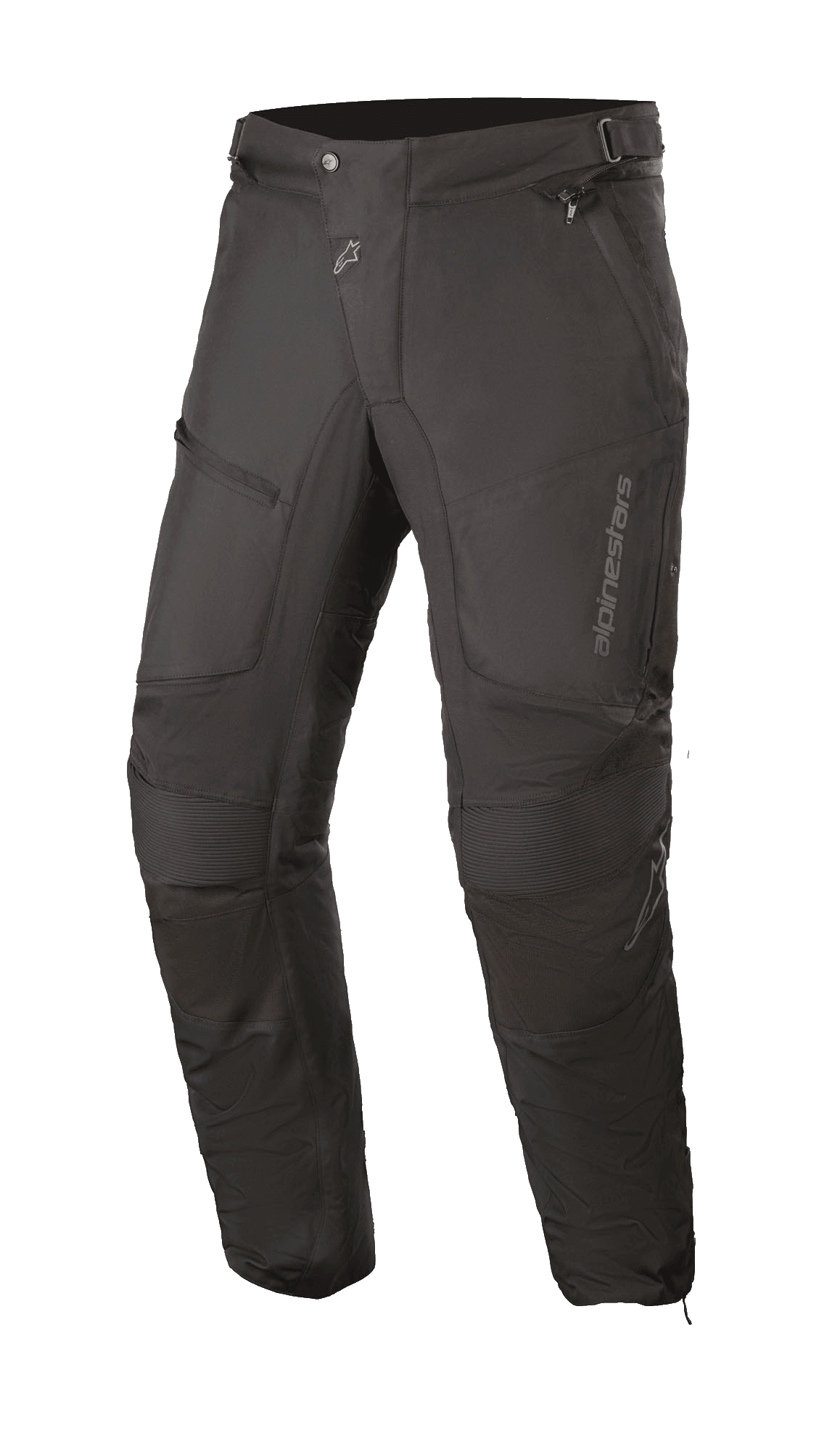 Alpinestars Raider V2 Drystar® Pants, pantaloni da moto touring neri, struttura in tessuto impermeabile con pannelli a fisarmonica sulle ginocchia, tasche con zip e vita regolabile, design resistente per la guida su strada in ogni condizione climatica