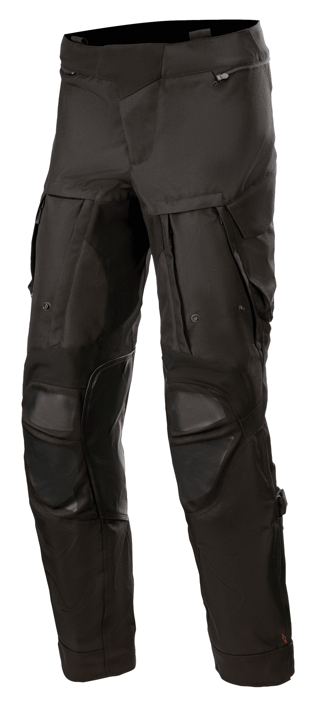 Pantaloni Alpinestars Halo Drystar®, pantaloni da moto adventure touring neri, dotati di ampi pannelli di ventilazione sulle cosce, protezioni rinforzate sulle ginocchia, tasche con cerniera e robusta costruzione in tessuto per uso multistagionale
