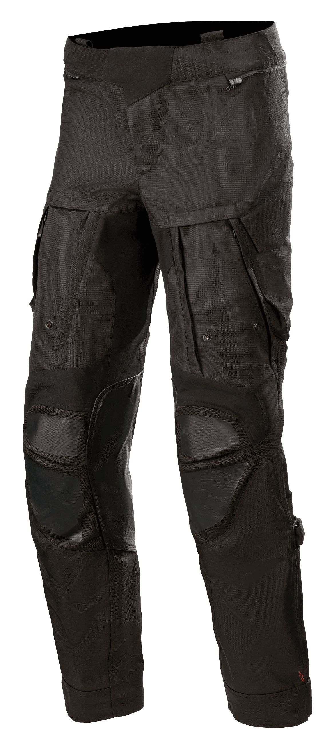 Pantaloni Alpinestars Halo Drystar®, pantaloni da moto adventure touring neri, dotati di ampi pannelli di ventilazione sulle cosce, protezioni rinforzate sulle ginocchia, tasche con cerniera e robusta costruzione in tessuto per uso multistagionale