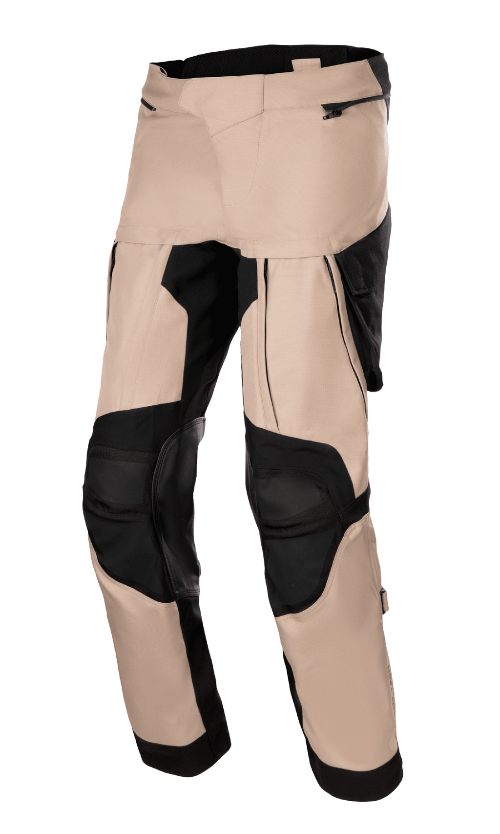 Pantaloni Alpinestars Halo Drystar, pantaloni moto adventure touring, kaki scuro e nero, con ampi pannelli di ventilazione sulle cosce, sezioni delle ginocchia rinforzate in nero e costruzione in tessuto multi-pannello con tasche con cerniera