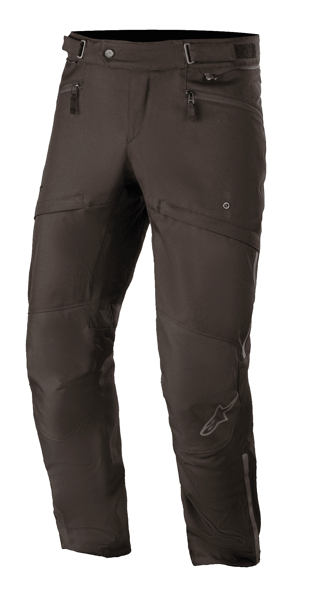 Alpinestars AST-1 V2 Waterproof Pants, nero, pantaloni da moto touring, tessuto tecnico resistente, tasche per le mani con cerniera, cintura regolabile in vita, design del ginocchio articolato con discreto logo a stella, abbigliamento da guida elegante per ogni condizione atmosferica