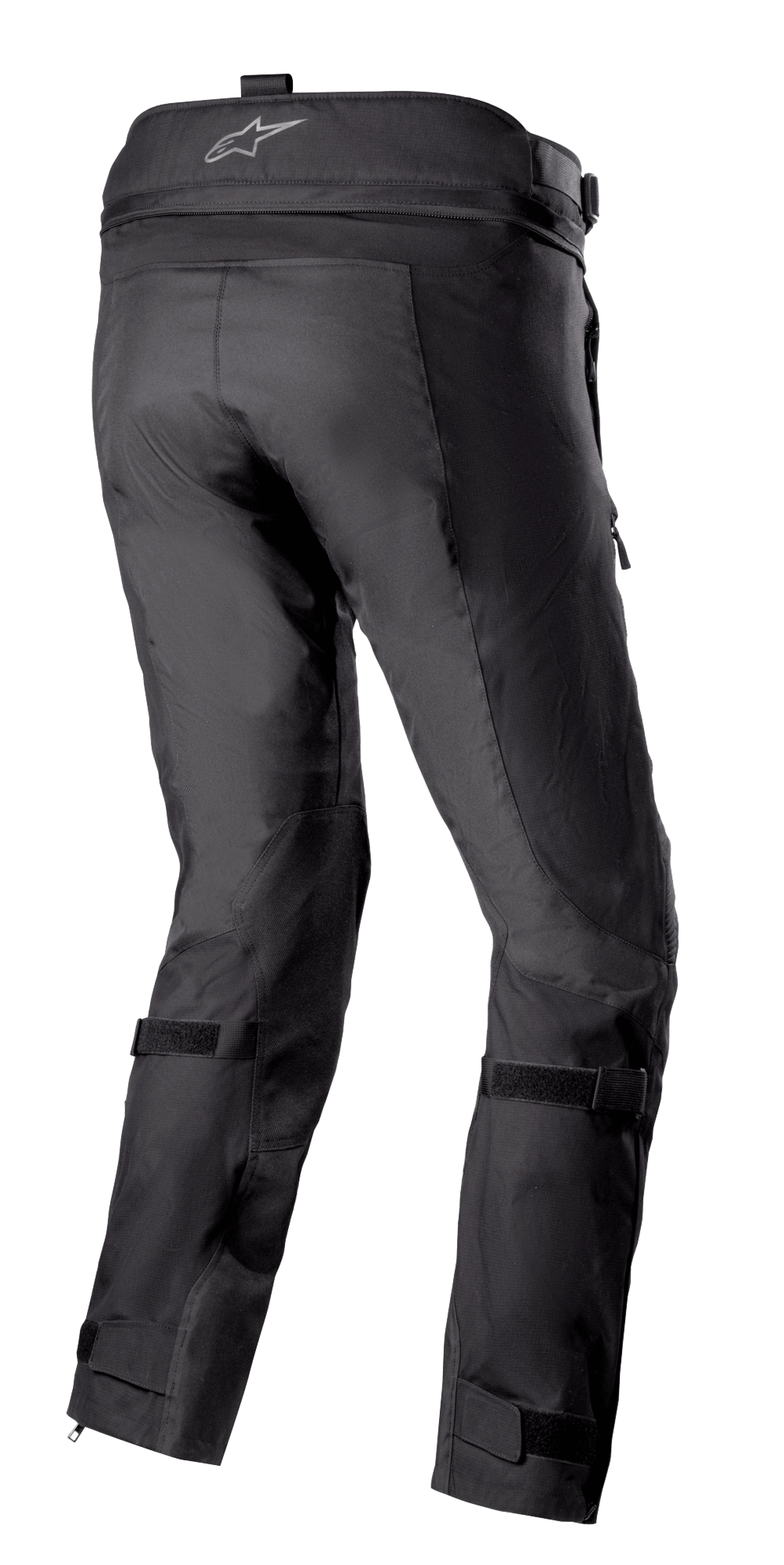 Alpinestars Bogotá Pro Drystar® 3 Seasons Pants, pantaloni da moto adventure touring neri, vista posteriore con logo sulla fascia in vita, cinghie regolabili sulle gambe e costruzione in tessuto tecnico con pannelli rinforzati.