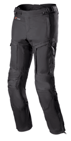 Alpinestars Bogota Pro Drystar 3 Seasons Pants, pantaloni da moto touring neri, con ventilazione a zip sulle cosce, pannelli elastici a fisarmonica sulle ginocchia, cinghie regolabili in vita e tessuto tecnico resistente con marchio Drystar