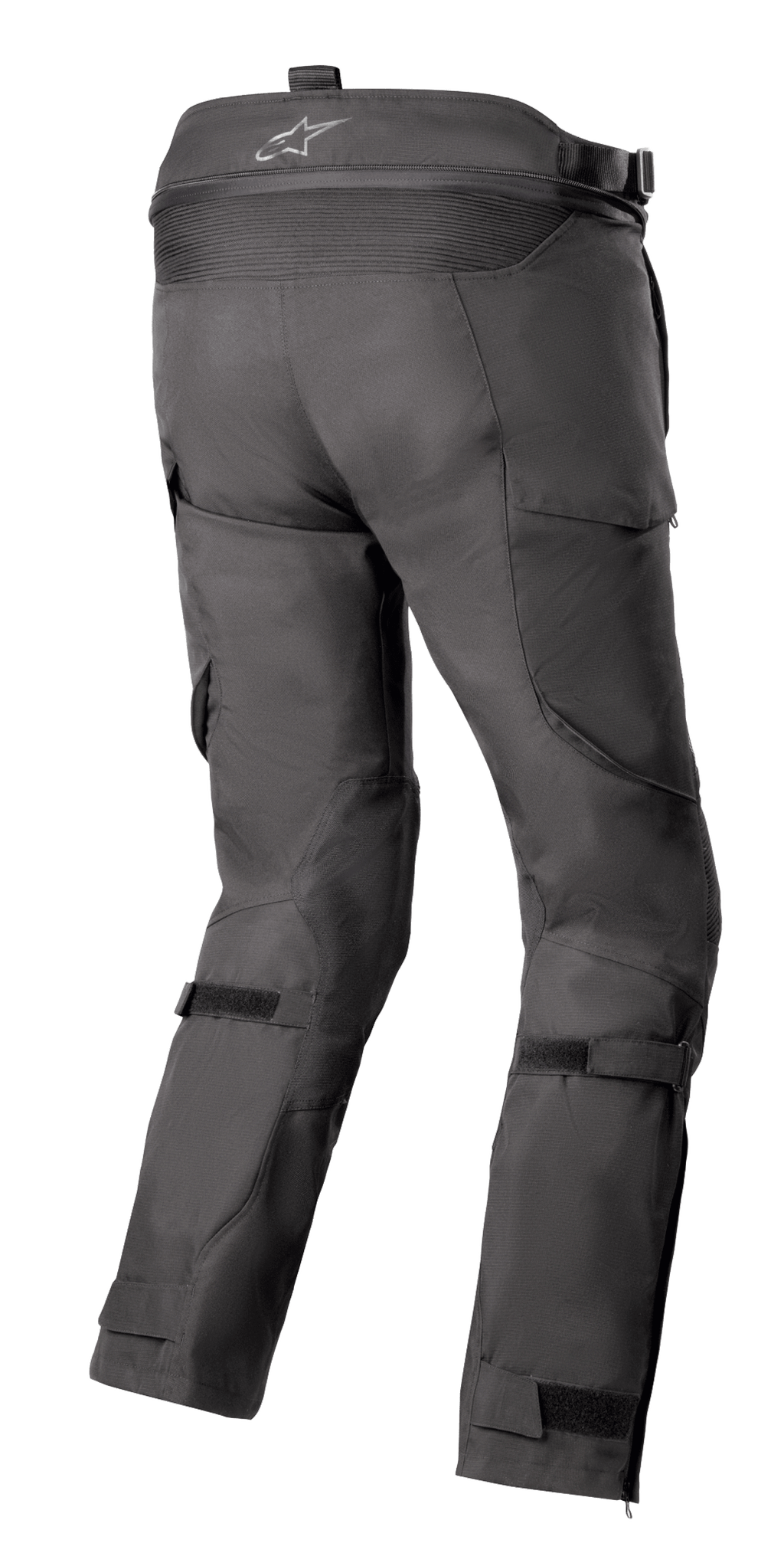 Alpinestars Bogotá Pro Drystar® 4 Seasons Pants, pantaloni da moto adventure touring, nero, vista posteriore con logo sulla fascia in vita, pannelli elasticizzati a fisarmonica e cinghie regolabili sulle gambe