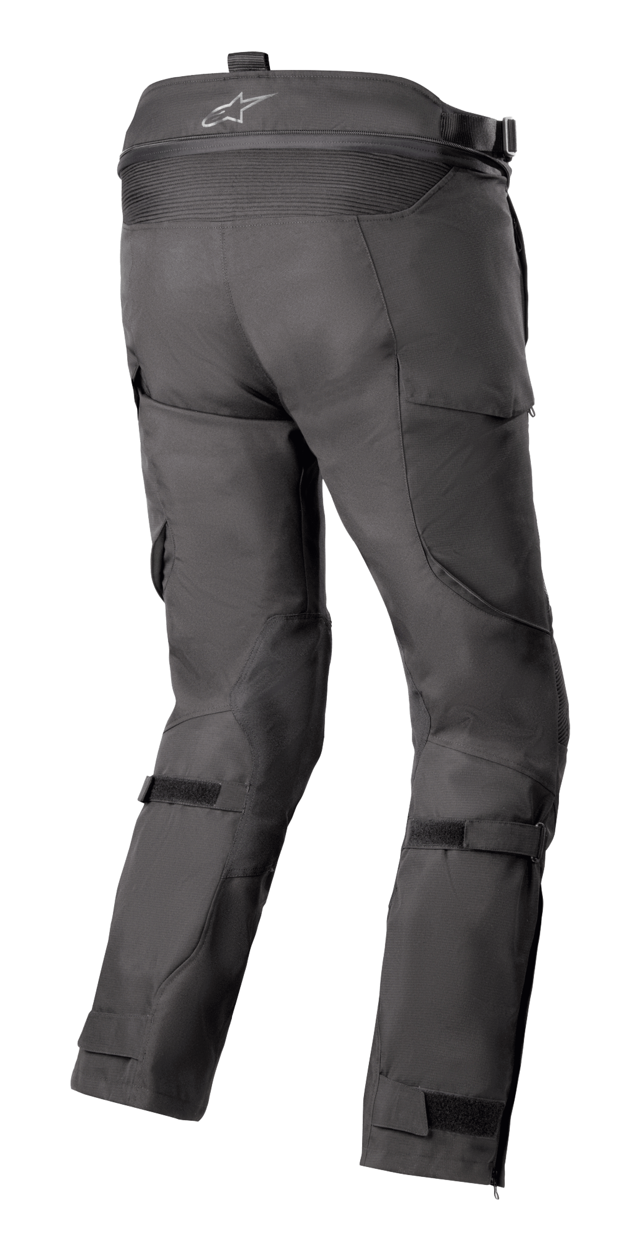 Alpinestars Bogotá Pro Drystar® 4 Seasons Pants, pantaloni da moto adventure touring, nero, vista posteriore con logo sulla fascia in vita, pannelli elasticizzati a fisarmonica e cinghie regolabili sulle gambe