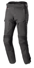 Alpinestars Bogota Pro Drystar 4 Seasons Pants, pantaloni da moto touring neri, vestibilità regular, aree delle ginocchia rinforzate con protezione a coste, cinturini regolabili in vita con fibbie, tecnologia impermeabile Drystar, tasche multiple e zip di ventilazione