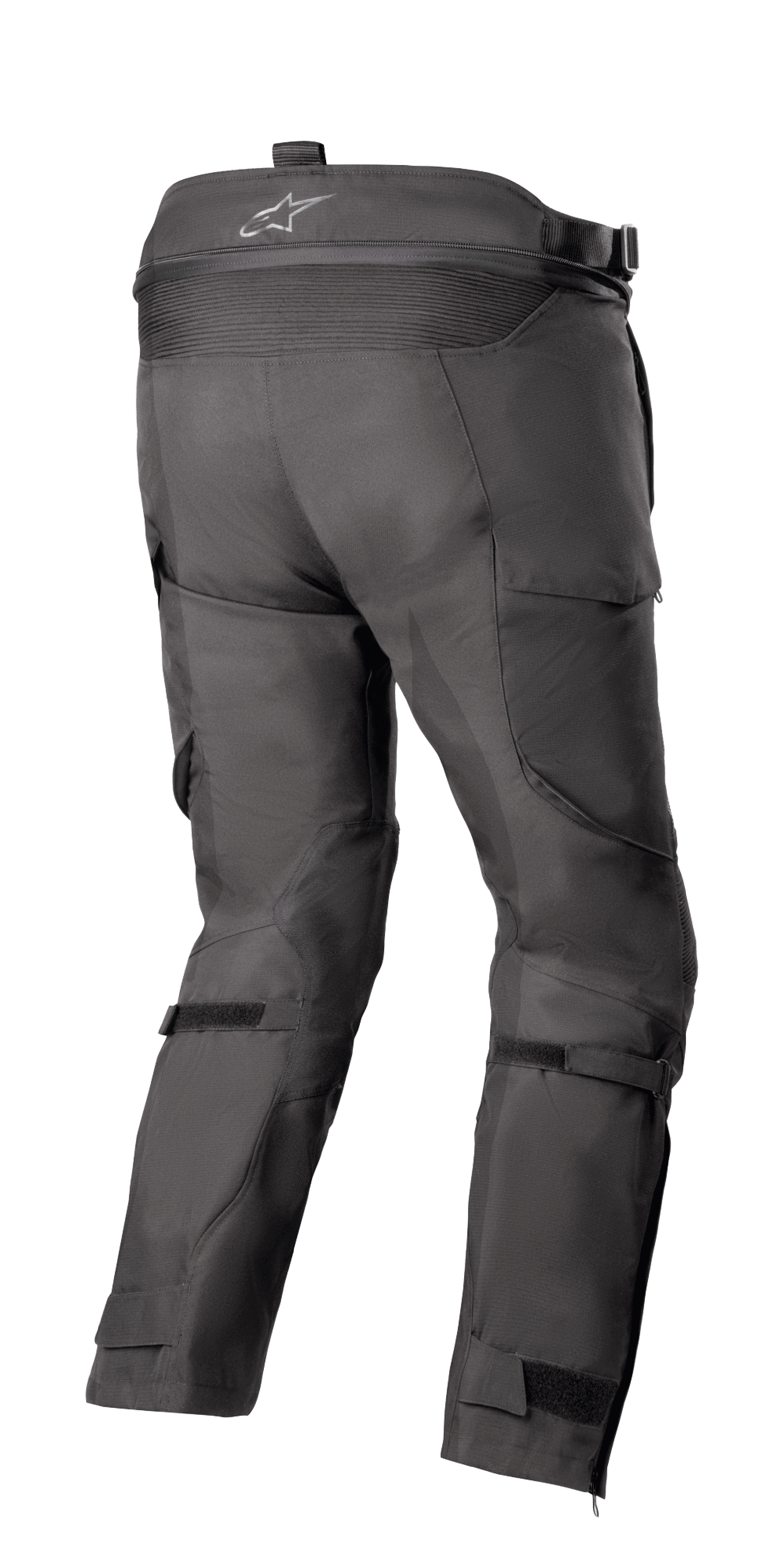 Alpinestars Bogota' Pro Drystar® 4 Seasons Pants - Short, pantaloni da moto adventure touring, nero, vista posteriore con vita alta e logo, pannello a fisarmonica elasticizzato, cinghie regolabili sui polpacci e costruzione in tessuto tecnico.