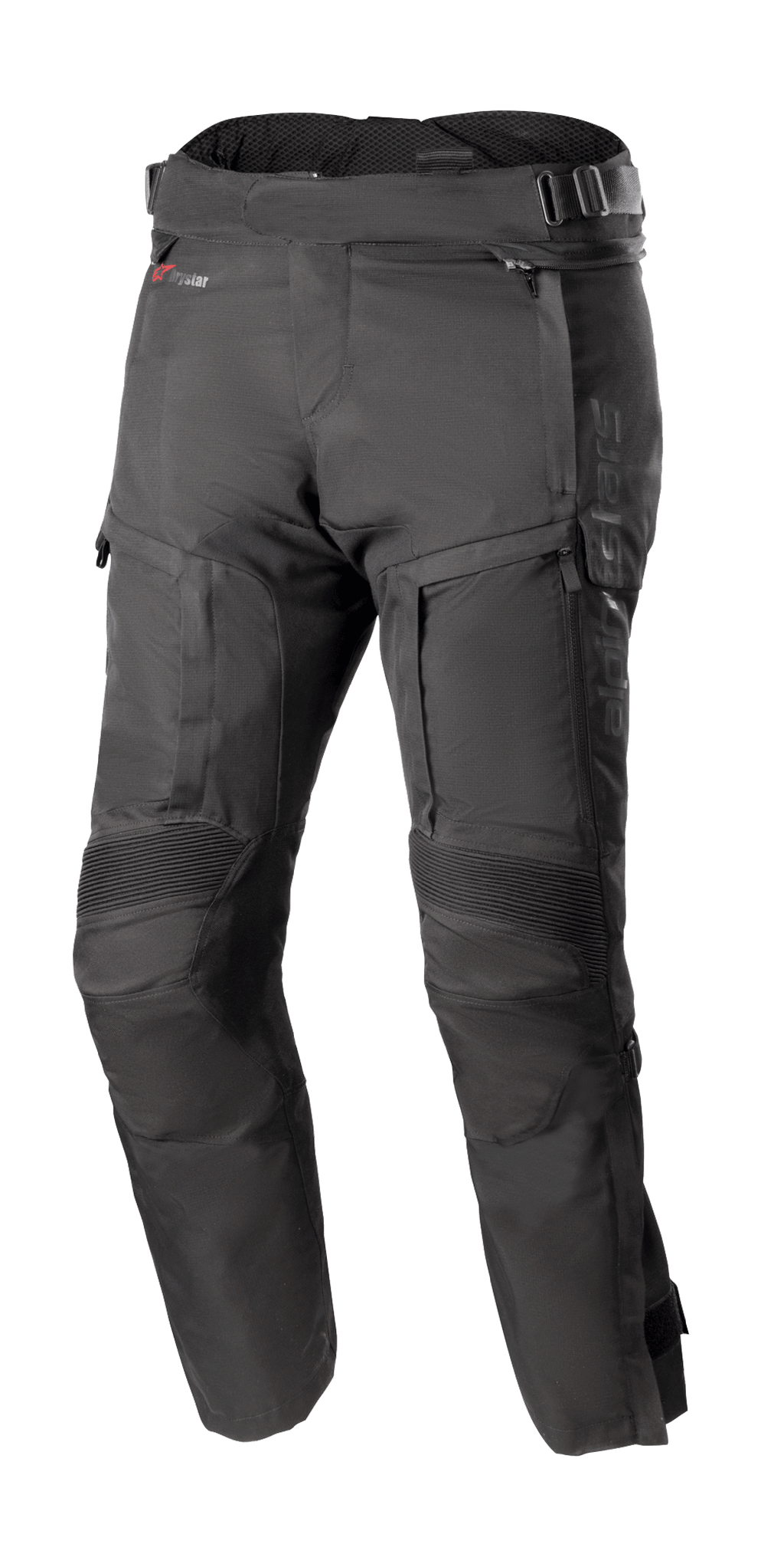 Alpinestars Bogotá Pro Drystar 4 Seasons Pants Short, pantaloni moto touring neri, impermeabili e traspiranti, pannelli a fisarmonica rinforzati sulle ginocchia, cinghie regolabili in vita, ventilazione e tasche con zip, tessuto ripstop resistente, protezione per tutte le stagioni