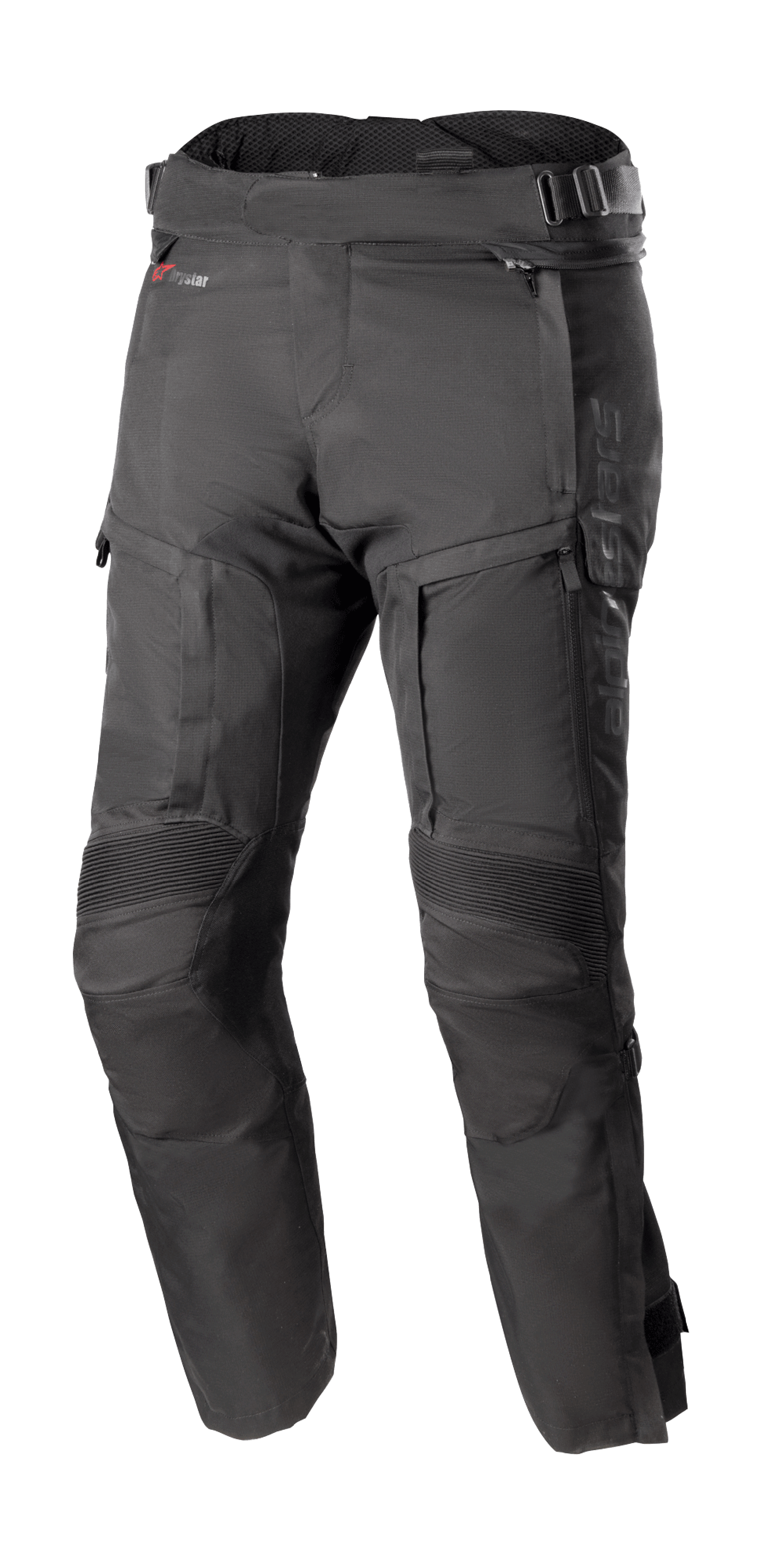 Alpinestars Bogotá Pro Drystar 4 Seasons Pants Short, pantaloni moto touring neri, impermeabili e traspiranti, pannelli a fisarmonica rinforzati sulle ginocchia, cinghie regolabili in vita, ventilazione e tasche con zip, tessuto ripstop resistente, protezione per tutte le stagioni