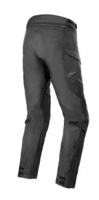 Pantaloni Alpinestars Andes Air Drystar®, pantaloni da moto, nero, vista posteriore che mostra ampi pannelli in rete per il flusso d'aria, tasche cargo e cinghie regolabili a strappo su polpacci e caviglie, robusta costruzione in tessuto per adventure touring