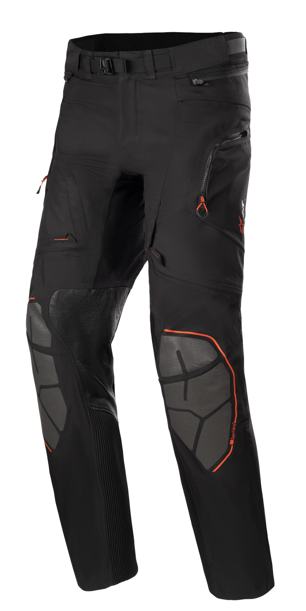 Alpinestars AMT-10R Drystar XF Pants, pantaloni da moto adventure touring, nero con dettagli arancioni, con rinforzi in Superfabric grigio sulle ginocchia, cintura regolabile, tasche con zip e design laminato impermeabile