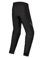 Alpinestars Stella ST-1 Waterproof Pants, pantaloni da moto da donna, nero, vista posteriore a tre quarti che mostra le gambe precurvate, costruzione in tessuto con cerniera di collegamento in vita e regolatori alle caviglie, equipaggiamento adventure touring