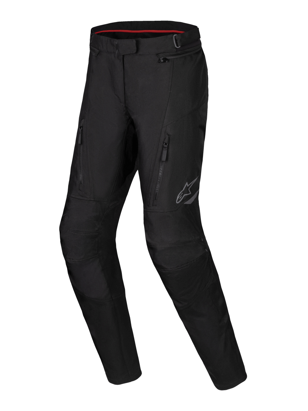 Alpinestars Stella ST-1 Waterproof Pants, pantaloni da moto adventure touring da donna, neri, con tasche anteriori con cerniera, pannelli rinforzati sulle ginocchia e logo Alpinestars riflettente sulla coscia, costruzione in tessuto impermeabile con gambe preformate