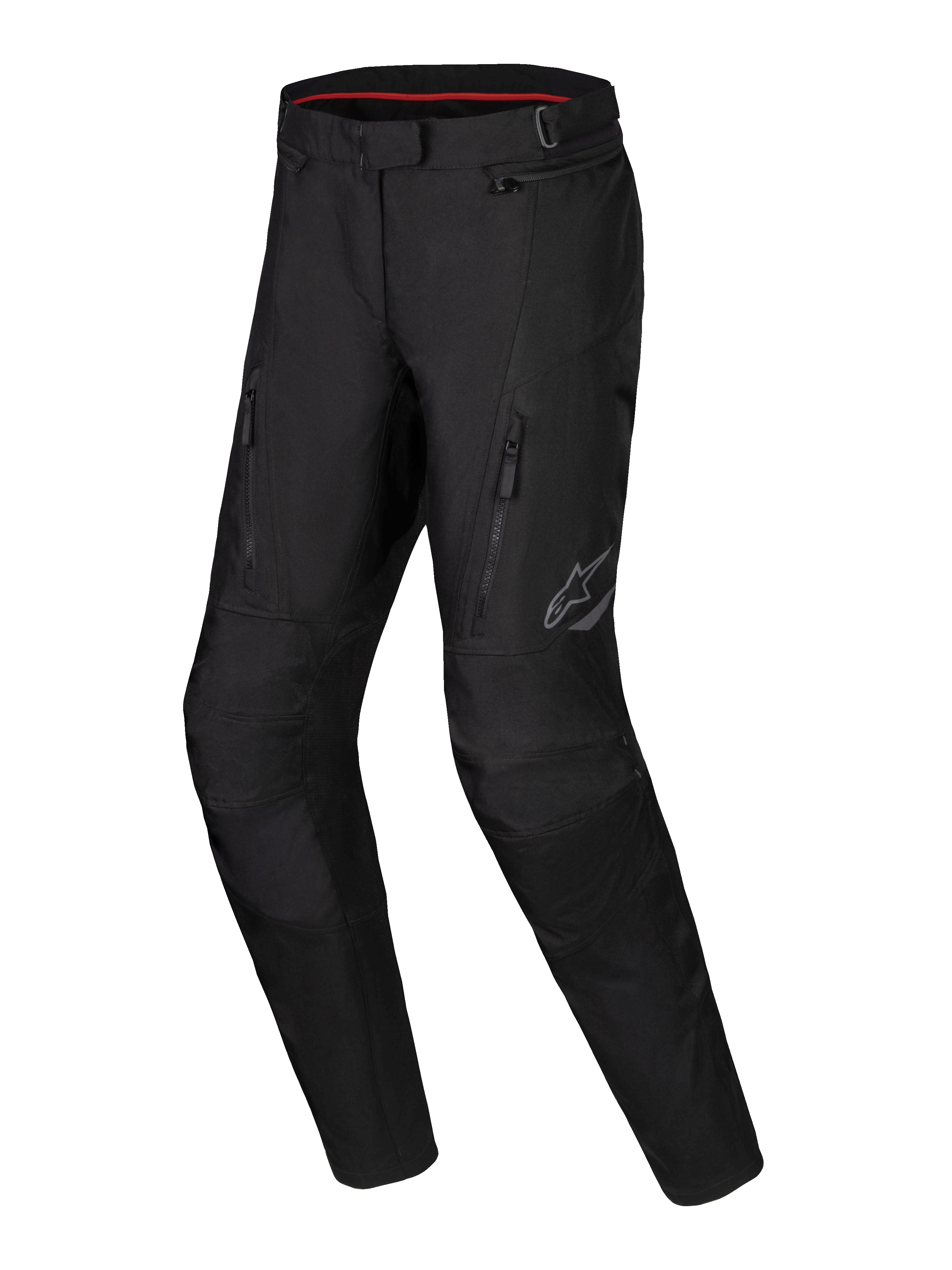 Alpinestars Stella ST-1 Waterproof Pants, pantaloni da moto adventure touring da donna, neri, con tasche anteriori con cerniera, pannelli rinforzati sulle ginocchia e logo Alpinestars riflettente sulla coscia, costruzione in tessuto impermeabile con gambe preformate