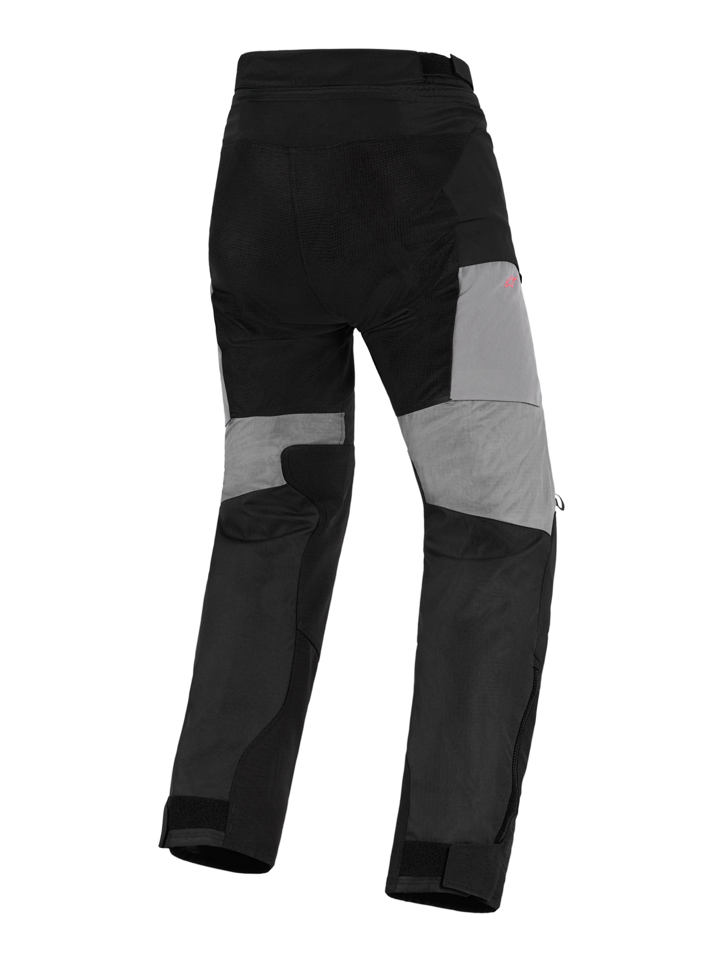 Alpinestars Stella Andes V4 Drystar® Pants, pantaloni da moto adventure da donna, nero e grigio scuro, vista posteriore con pannelli grigi sul retro delle gambe, rinforzi in ripstop resistenti sulla seduta e zone elasticizzate per la mobilità, design in tessuto impermeabile.