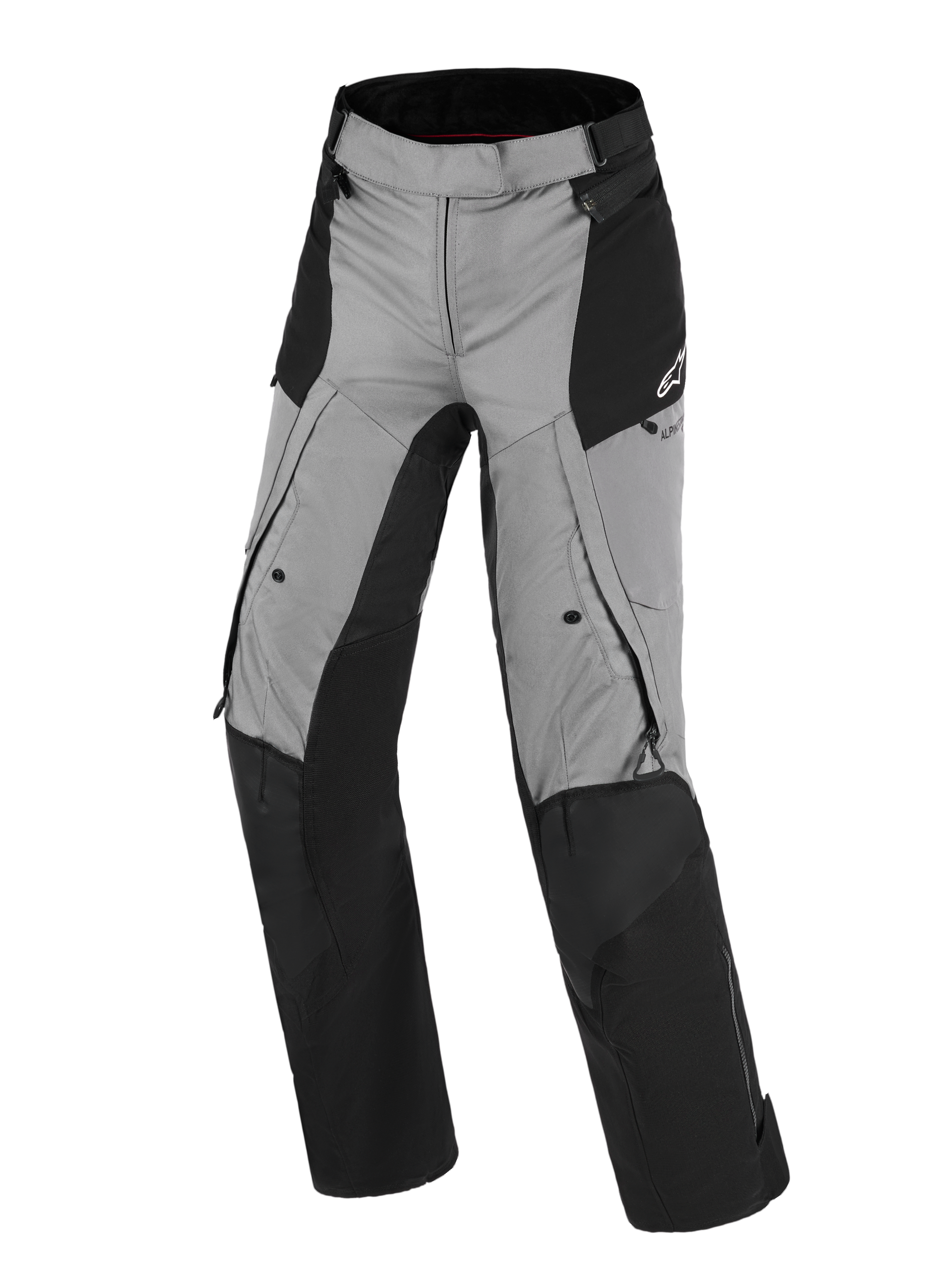 Pantaloni Alpinestars Stella Andes V4 Drystar®, pantaloni moto donna, nero e grigio scuro, design adventure touring in tessuto impermeabile, rinforzi su ginocchia e seduta, prese d'aria e tasche con zip, logo Alpinestars sul fianco
