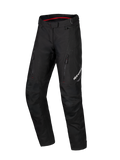 Alpinestars Honda Stella ST-1 Waterproof Pants, pantaloni da moto touring da donna neri, fodera interna rossa in vita, due tasche verticali con zip sulle cosce, logo Alpinestars sulla gamba, abbigliamento adventure in tessuto resistente