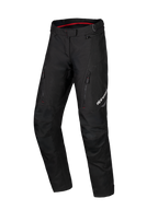 Alpinestars Honda Stella ST-1 Waterproof Pants, pantaloni da moto touring da donna neri, fodera interna rossa in vita, due tasche verticali con zip sulle cosce, logo Alpinestars sulla gamba, abbigliamento adventure in tessuto resistente