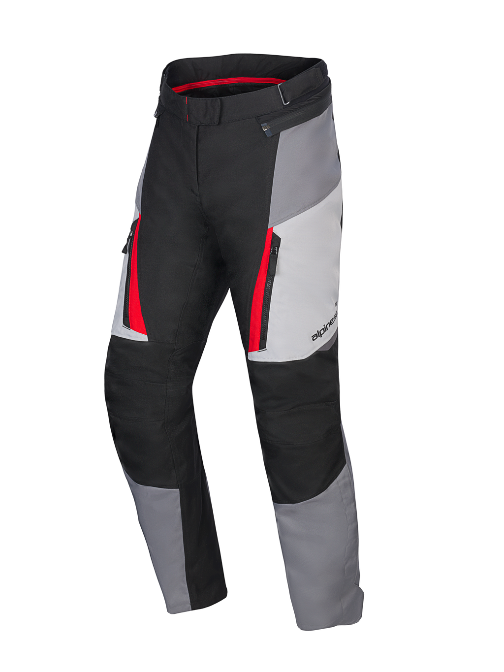 Alpinestars Honda Stella ST-1 Waterproof Pants, pantaloni da moto touring da donna, grigio ghiaccio, grigio scuro e nero con accenti rossi, con tasche cargo con cerniera, costruzione tessile ergonomica e vita regolabile.