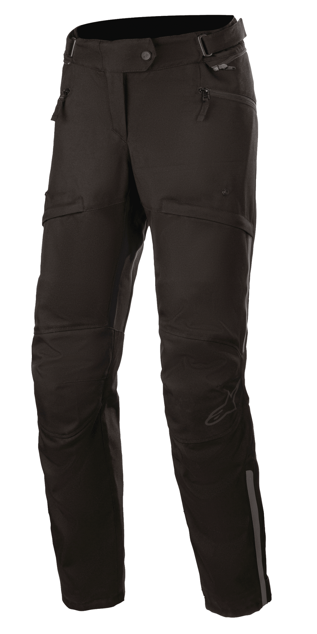 Alpinestars Stella AST-1 V2 Waterproof Pants, pantaloni da moto touring da donna, nero, con tasche a mano con zip, pannelli rinforzati sulle ginocchia, cintura regolabile in vita e dettagli riflettenti.