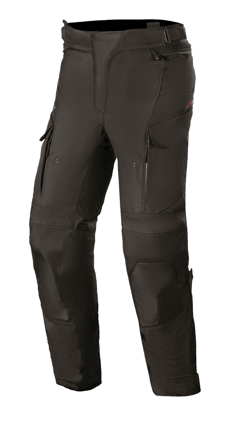 Alpinestars Stella Andes V3 Drystar da donna, pantaloni da moto touring neri, costruzione in tessuto impermeabile e traspirante, pannelli rinforzati su ginocchia e cosce, prese d'aria con cerniera sulle cosce, tasche cargo e vita regolabile per la guida adventure.
