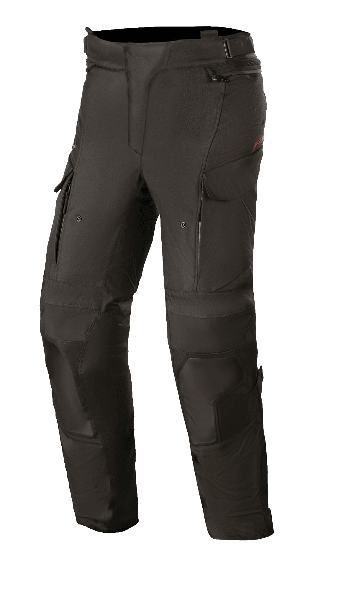 Alpinestars Stella Andes V3 Drystar da donna, pantaloni da moto touring neri, costruzione in tessuto impermeabile e traspirante, pannelli rinforzati su ginocchia e cosce, prese d'aria con cerniera sulle cosce, tasche cargo e vita regolabile per la guida adventure.