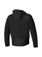 Alpinestars Parka Mootant Impermeabile, giacca da moto da uomo nera, vista posteriore con cappuccio, copertura posteriore estesa e marchio riflettente MO.ST.EQ.