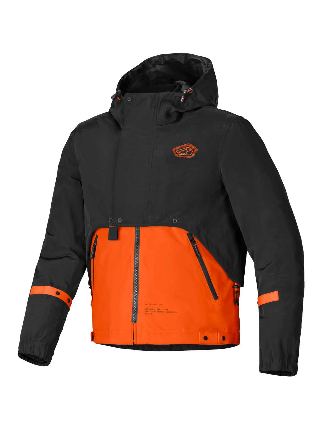 Parka Mootant Impermeabile, giacca da moto urbana contemporanea con cappuccio per uomo, nero e arancione arancione, design modulare 4 stagioni con protezione certificata CE