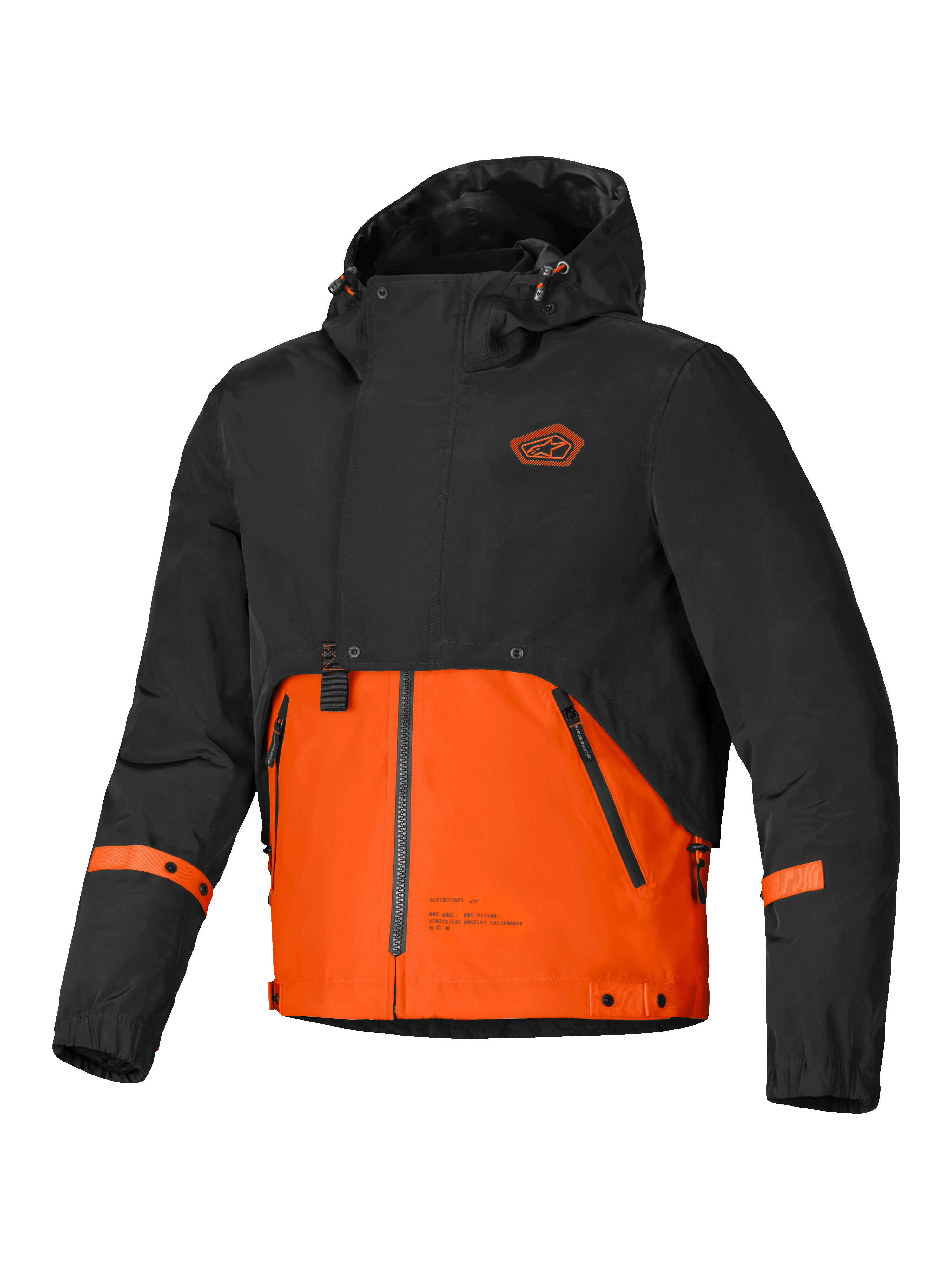 Parka Mootant Impermeabile, giacca da moto urbana contemporanea con cappuccio per uomo, nero e arancione arancione, design modulare 4 stagioni con protezione certificata CE