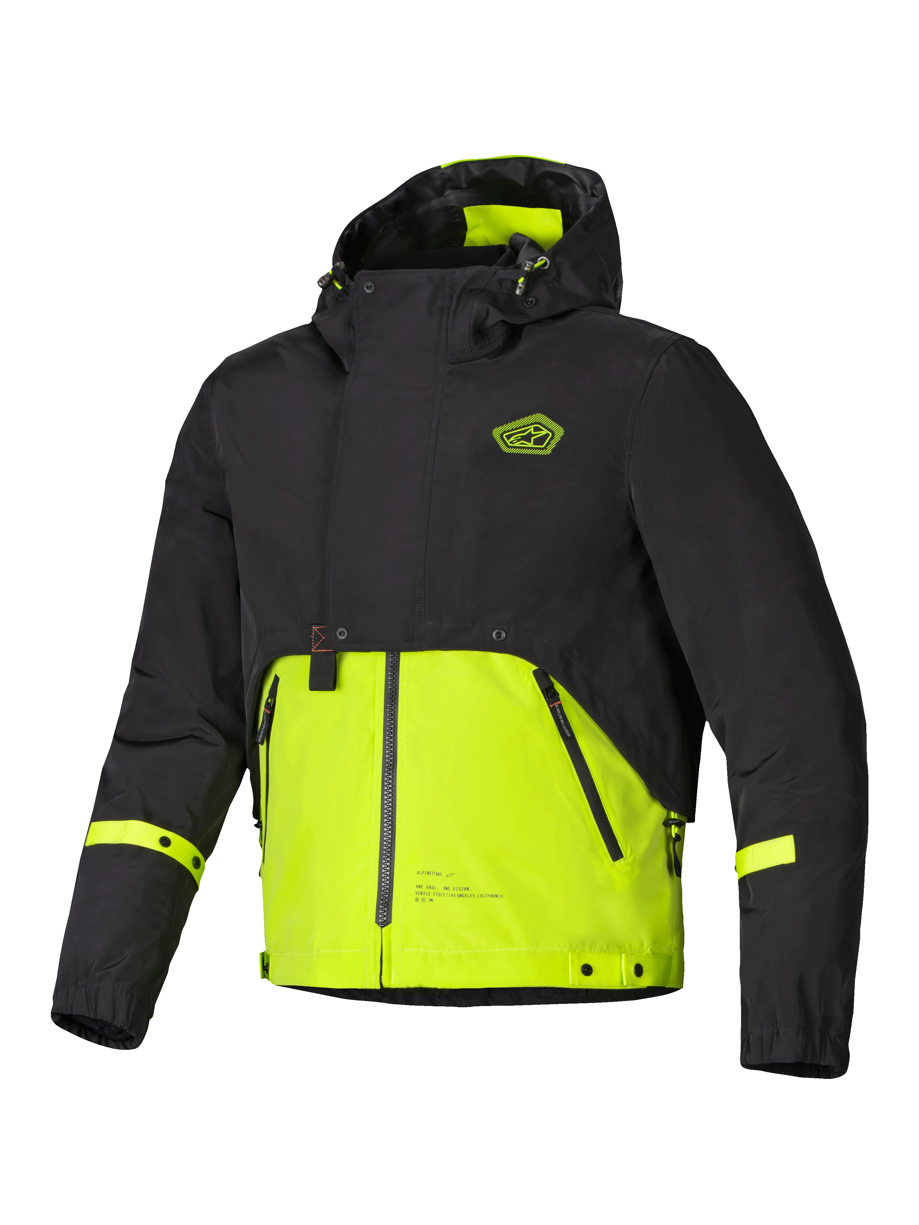 Alpinestars Parka Mootant Impermeabile, giacca da moto urbana contemporanea, nero e lime punch, design modulare con cappuccio, certificata CE