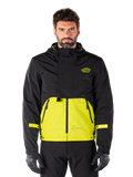 Alpinestars Mootant Waterproof Parka, giacca da moto touring, Lime Punch e nero, design bicolore con cappuccio, parte inferiore giallo brillante e parte superiore nera, cinturini gialli sulle maniche, logo sul petto, stile tecnico modulare