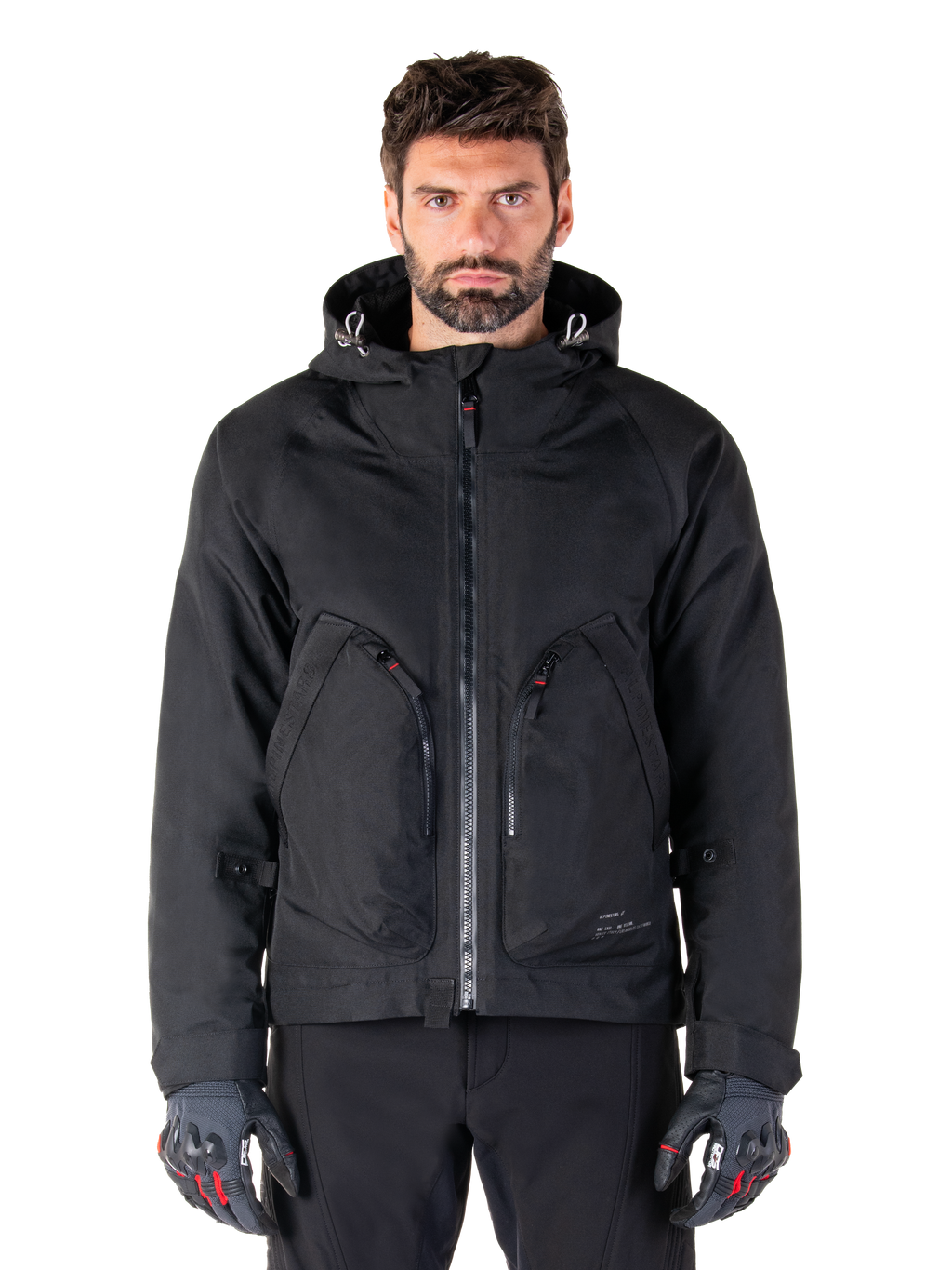 Alpinestars Parka Morush Impermeabile, giacca da moto urban da uomo, nero, con cappuccio e ampie tasche con cerniera