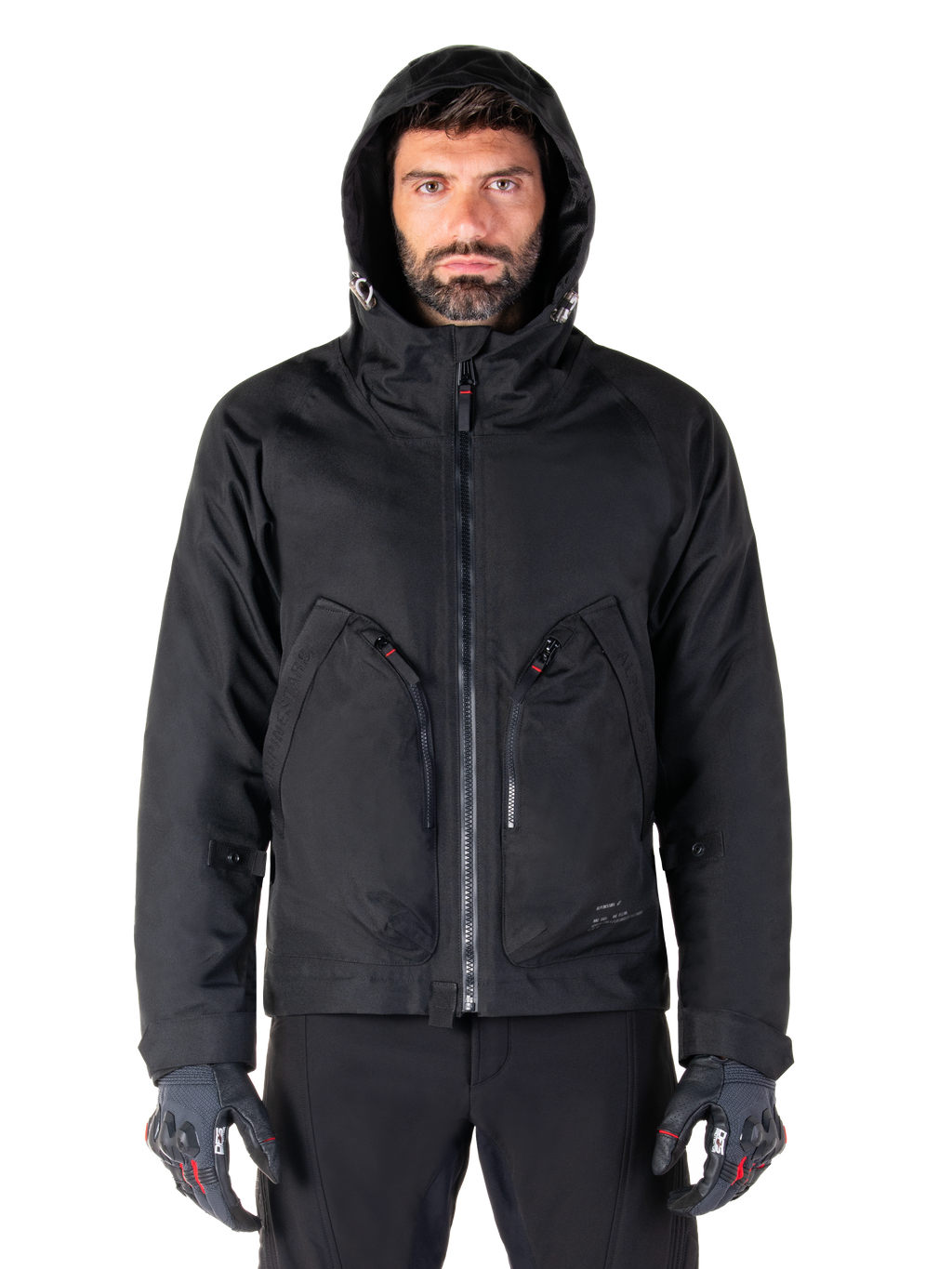 Alpinestars Parka Morush Impermeabile, giacca da moto urban da uomo, nero, in tessuto con cappuccio e tasche utility.