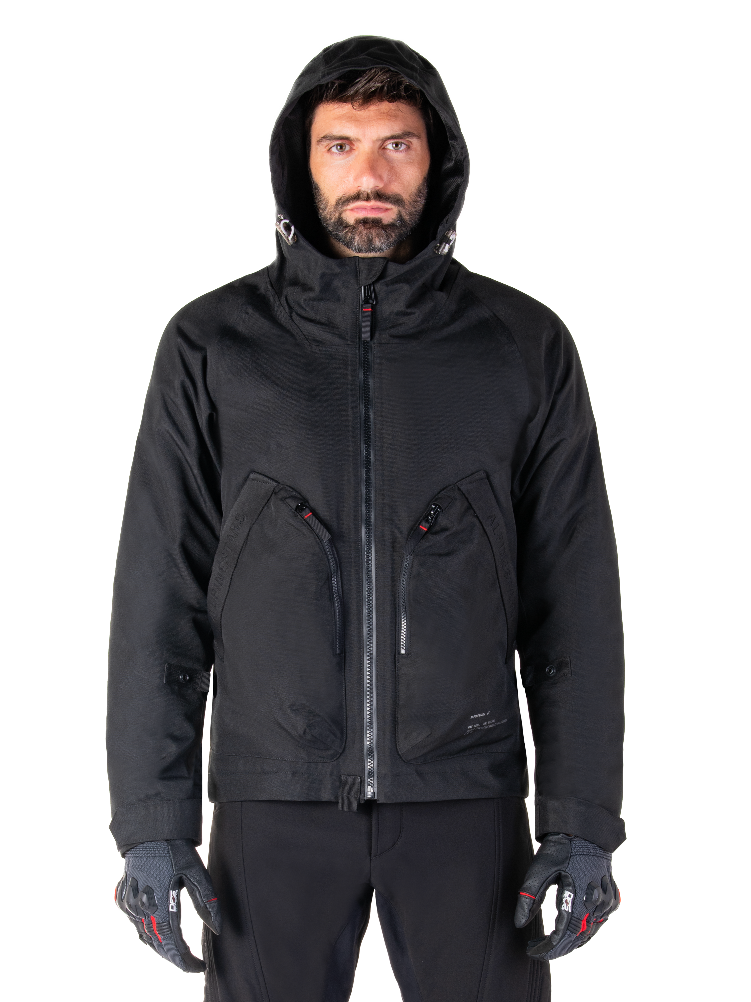 Alpinestars Parka Morush Impermeabile, giacca da moto urban da uomo, nero, in tessuto con cappuccio e tasche utility.
