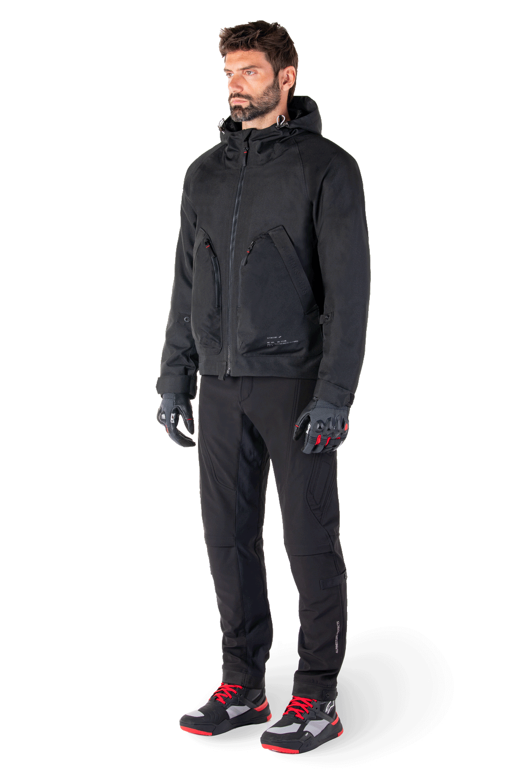 Alpinestars Parka Morush Impermeabile, giacca da moto urban da uomo, nero, tessuto laminato con cappuccio antitempesta e protezioni Nucleon Flex Plus, certificato CE