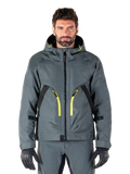 Alpinestars Morush Waterproof Parka, giacca da moto grigio urbano, cerniere giallo vivace e dettagli neri, design con cappuccio e ampie tasche anteriori, stile tecnico ispirato allo streetwear
