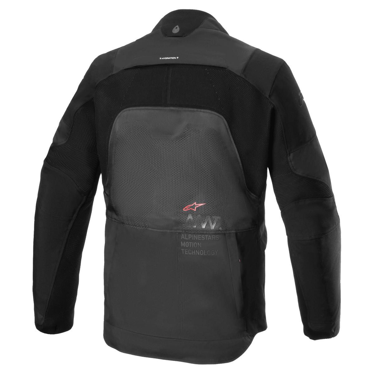 Giacca Alpinestars AMT-7 Air, giacca da moto, nero Dark Shadow, vista posteriore con pannelli di ventilazione MATRYX sulla schiena, CORDURA Ripstop su spalle e braccia e marchio Alpinestars Motion Technology.